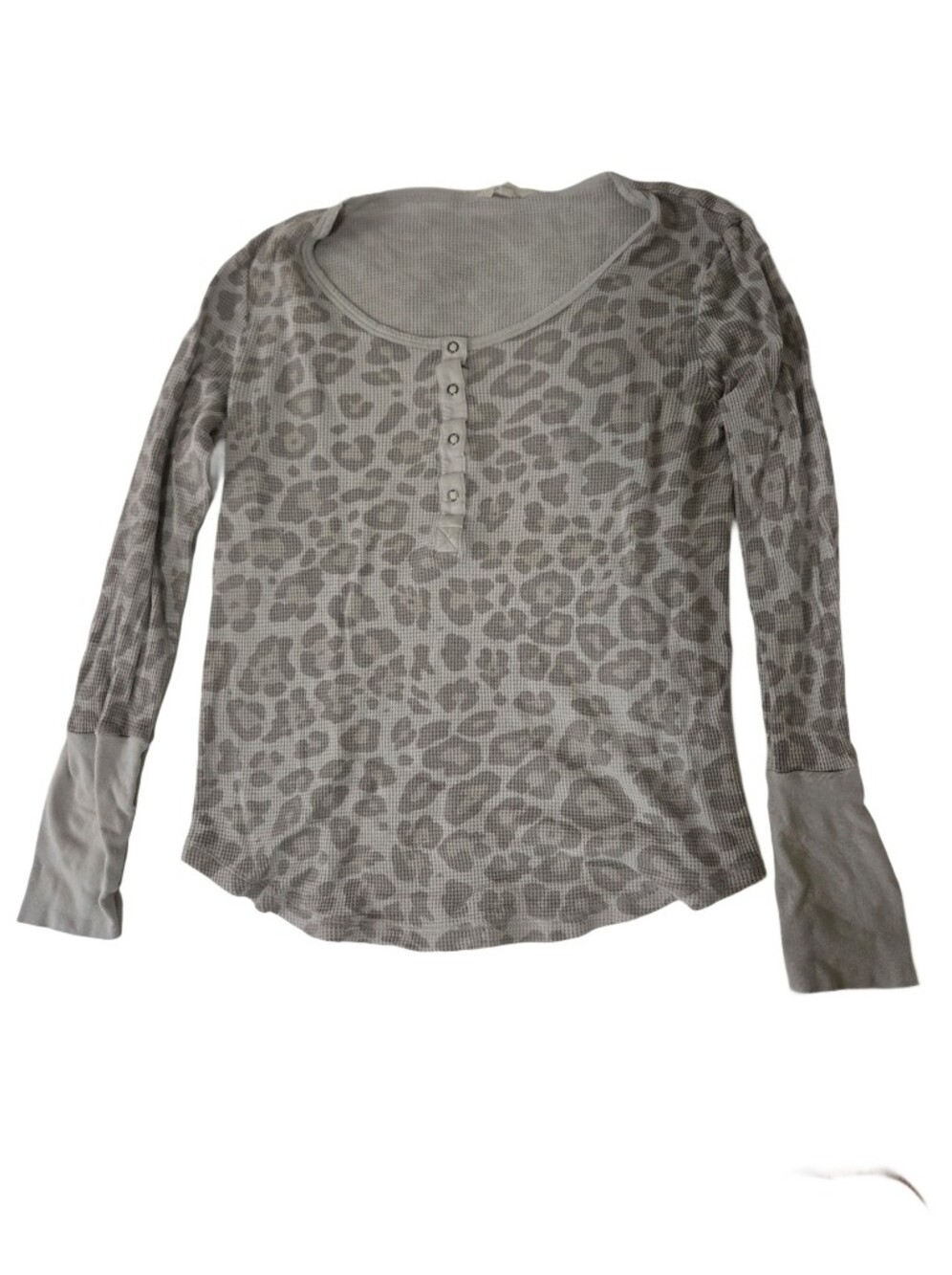 Long Sleeve Leopard Henley Top - Gray L